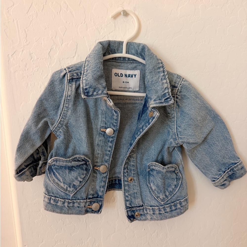 Old Navy Light Blue Denim Jacket with Heart Pockets